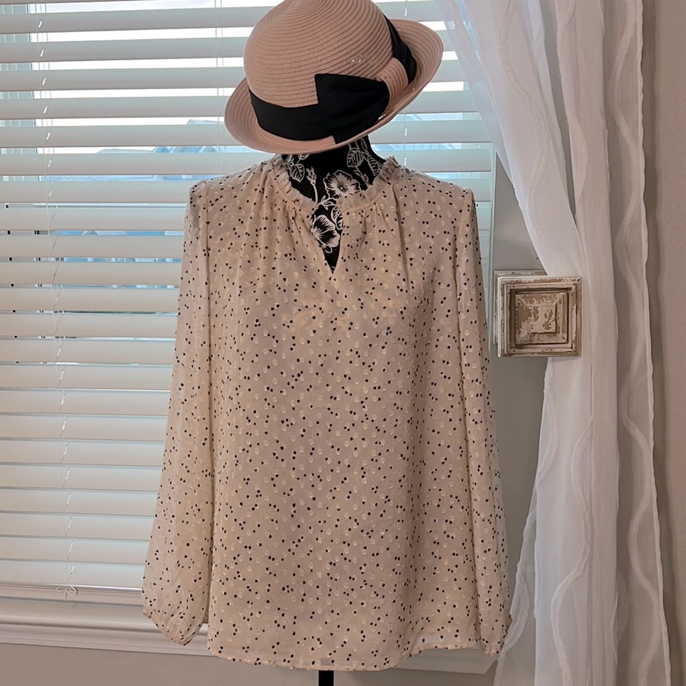 Rachel Zoe Cream Long-Sleeve Polka Dot Blouse